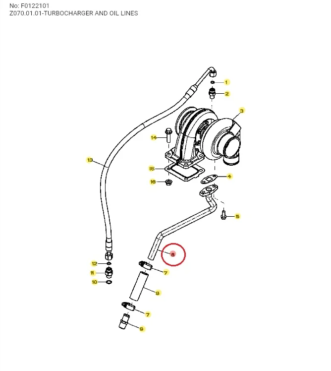 Масляная трубка турбины двс John Deere F0182571