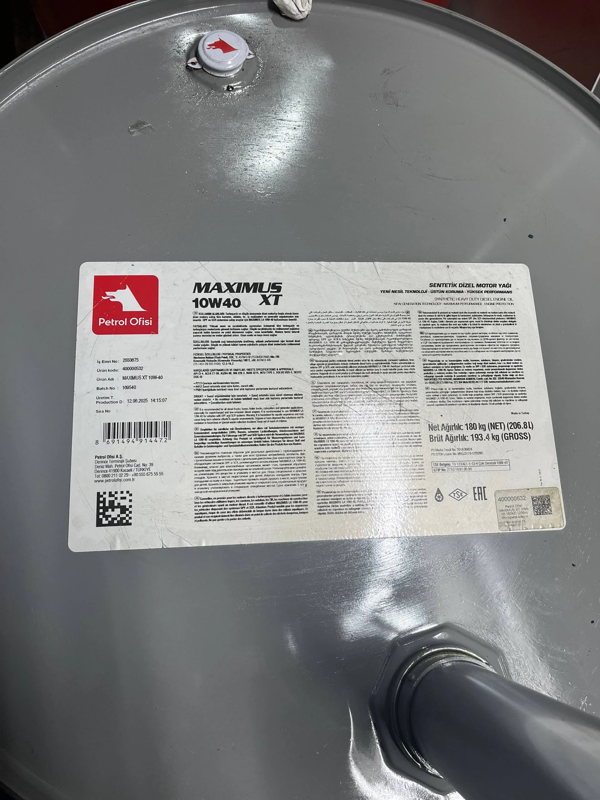 Масло моторное Petrol Ofisi MAXIMUS XT 10W-40 (207L)
